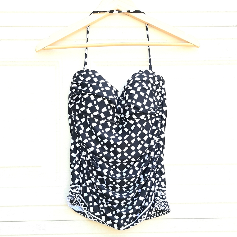 ☀️ NWT La Blanca Alejandro Bandini Black & White Ruched Top Sz 6
